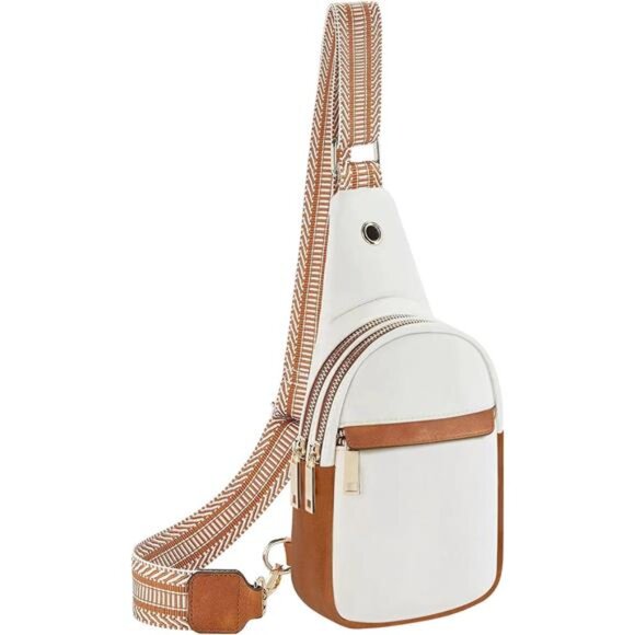 Handbags - Sling Bags Small Vegan Leather Fashion White Brown